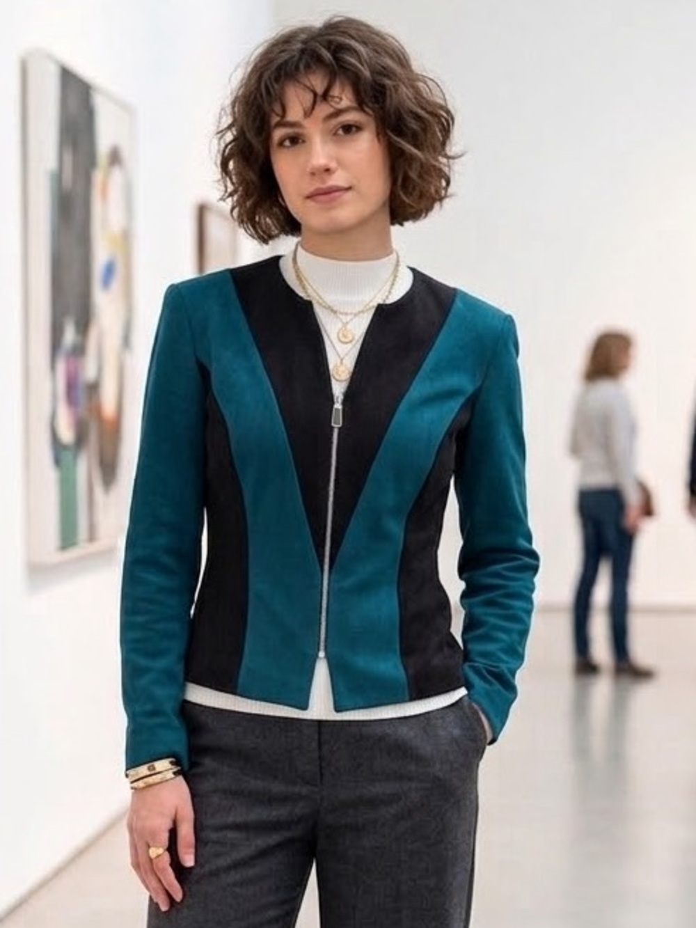 VTG 80s 90s Colorblock Zip Up Blazer Jacket